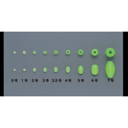 TOHO perles rigides vertes : comparaison des tailles de gamme ; variante vendue n°6, 7 pièces.