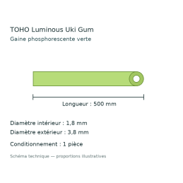Schéma technique : gaine verte 1,8/3,8 mm, longueur 500 mm, 1 pièce ; proportions illustratives.