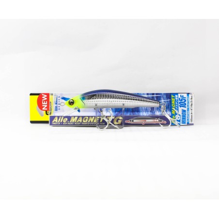 DUEL Aile Magnet TG Minnow 105F HCHM — profil avec deux triples montés et emballage 105F