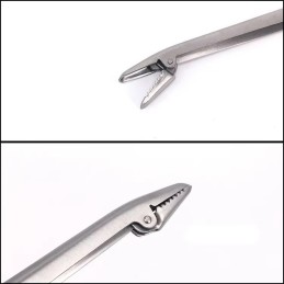 Pince Extractor — détail des mâchoires dentées ouvertes et fermées