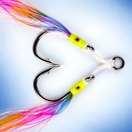 Assist hooks Luminous 1 — détail d’un montage : cordon Dyneema et hameçons robustes