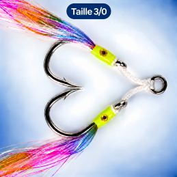 Taille 3/0 — détail d’un montage Luminous et du cordon Dyneema ; visuel de gamme non à l’échelle