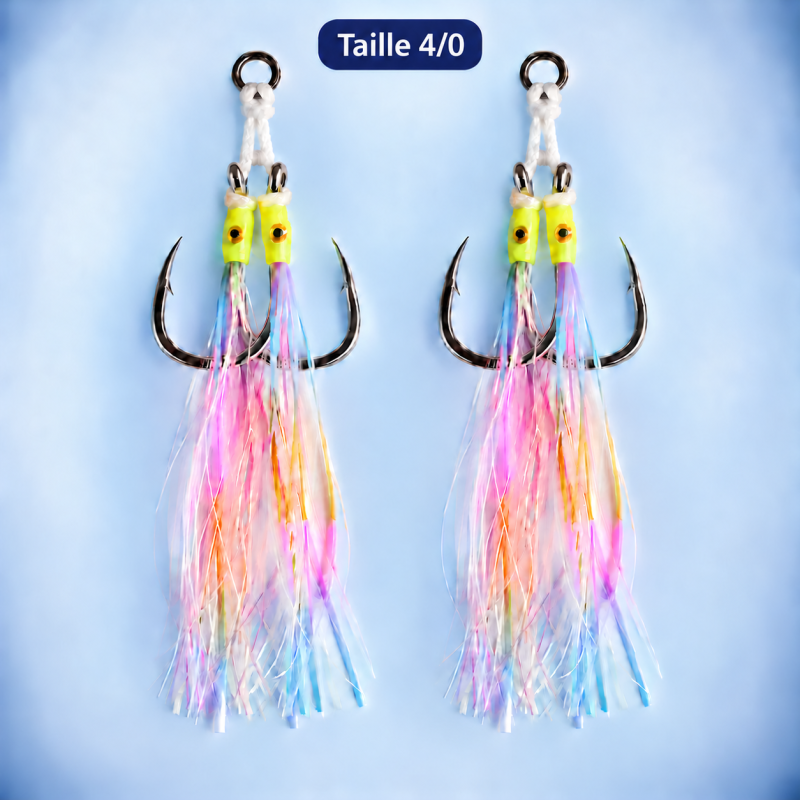 Taille 4/0 — paquet de 2 montages doubles Luminous, soit 4 hameçons ; visuel de gamme non à l’échelle