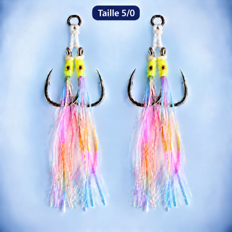 Taille 5/0 — paquet de 2 montages doubles Luminous, soit 4 hameçons ; visuel de gamme non à l’échelle