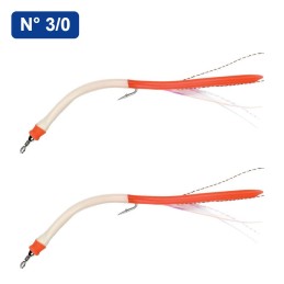 Flashmer anguillon bicolore 3/0 – rouge/blanc – blister de 2 – blister de 2 anguillons