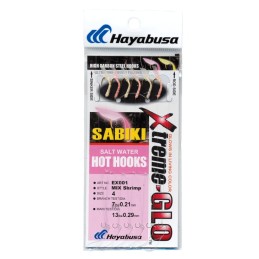 Sabiki Hayabusa EX001 Xtreme-Glo Mix Shrimp – taille 4 – 6 hameçons