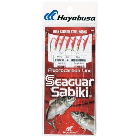 Sabiki Hayabusa EX030 Hage Red Aurora – taille 4 – 6 hameçons