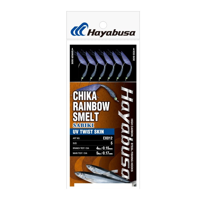 Sabiki Hayabusa EX012 Chika Rainbow Smelt UV Skin – taille 5 – 6 hameçons