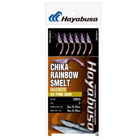 Sabiki Hayabusa EX013 Chika Rainbow Smelt UV Pink Skin – taille 3 – 6 hameçons