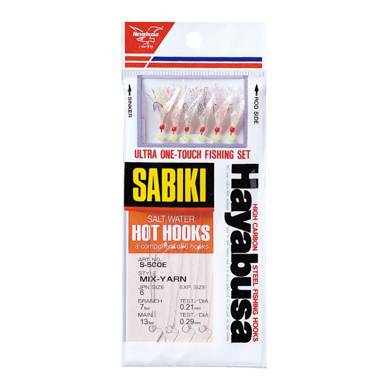 Sabiki Hayabusa S500E Mix-Yarn – taille 6 – 6 hameçons