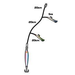 Hayabusa HA280 kit jigging sabiki 20 g – 2 hameçons – bleu/rose – schéma du montage