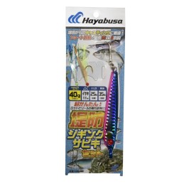 Hayabusa HA280 kit jigging sabiki 40 g – 2 hameçons – bleu/rose – emballage