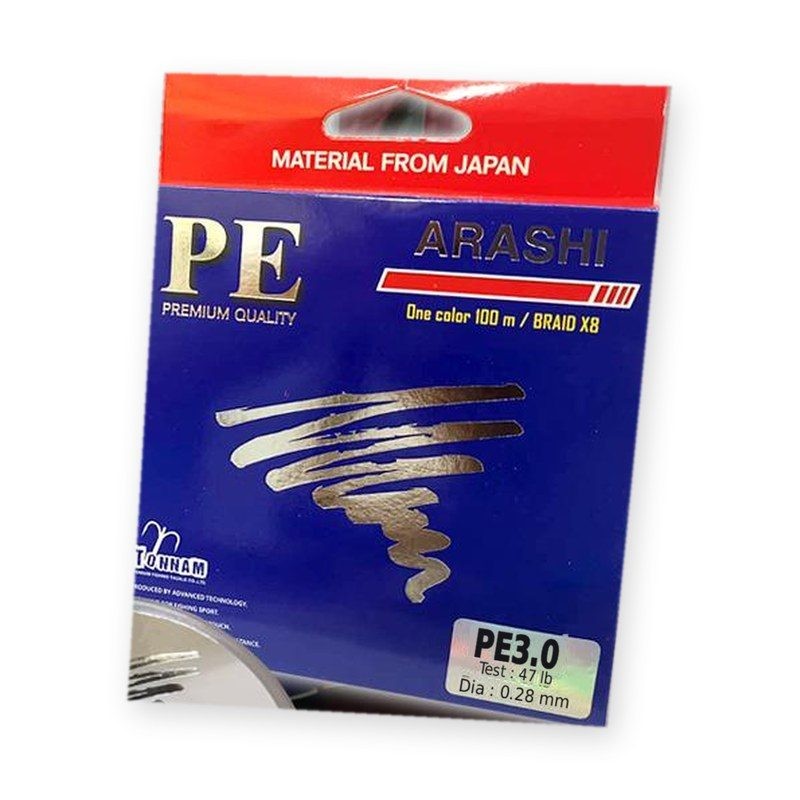 Arashi tresse PE x8 Tonnam – PE n° 3,0 – 47 lb (21,3 kg) – Ø 0,28 mm – 100 m – bleue