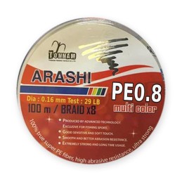 Arashi tresse PE x8 Tonnam – PE n° 0,8 – 29 lb (13,2 kg) – Ø 0,16 mm – 100 m – multicolore