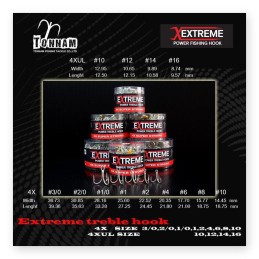 Hameçon triple Tonnam Extreme 4X Super Strong – n° 1 – lot de 5