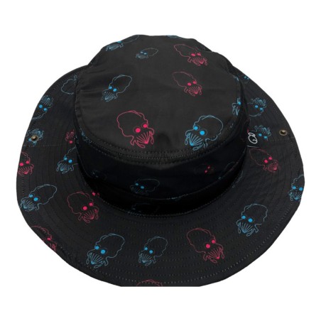 Chapeau Kohinata Gyogyo Hat – motif Aori Squid Outline (calmars), noir / néon