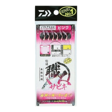 Sabiki Daiwa Kaiteki Shokunin Sabiki Soft Ami-Ebi 6 hameçons n°5 – avançons 0,8, rose