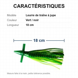 Leurre de traîne à jupe YJGJ150 – 18 cm – Vert / noir