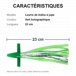 Leurre de traîne à jupe YJGJ150 – 23 cm – Vert holographique