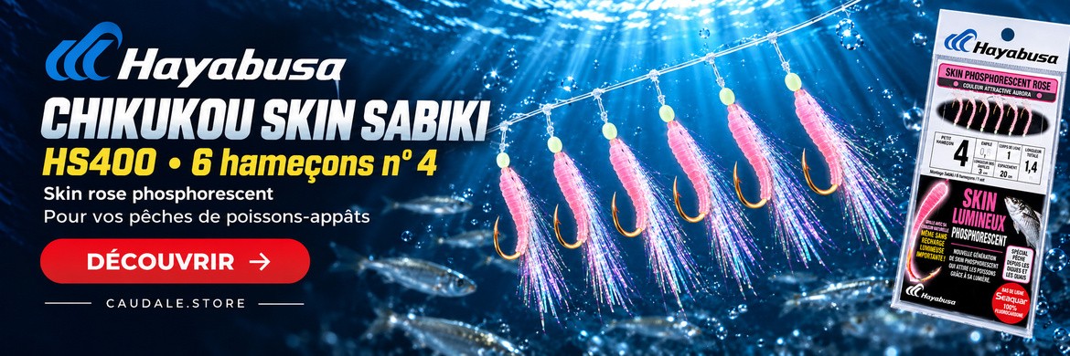 Hayabusa HS400 Chikukou Skin Sabiki — skin rose phosphorescent — 6 hameçons n° 4 — ART2754